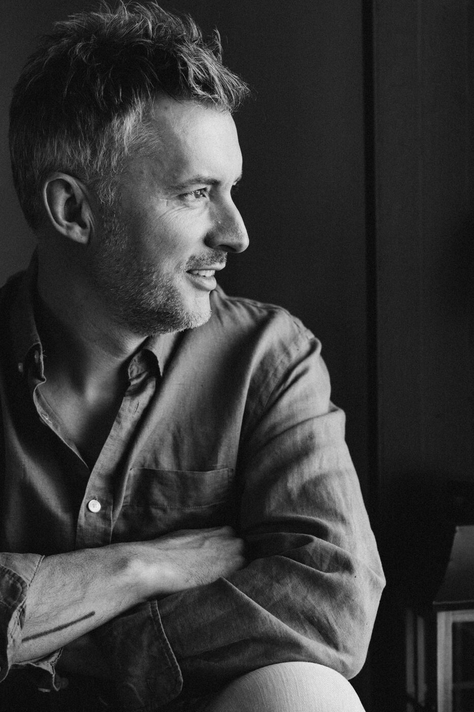 Black and white portrait in profile